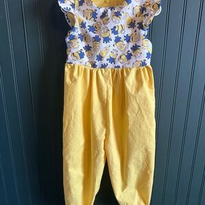 Playful Yellow Cartoon Print Kids Jumpsuit